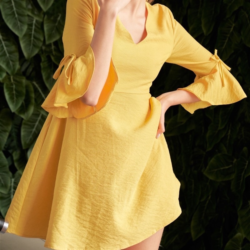 Yellow flare bell sleeve dress from sugarlips. Brand new, never worn
